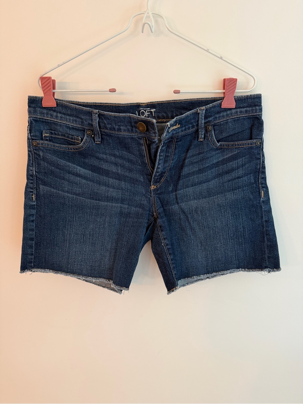 LOFT Dark Indigo Raw-Hem Denim Shorts